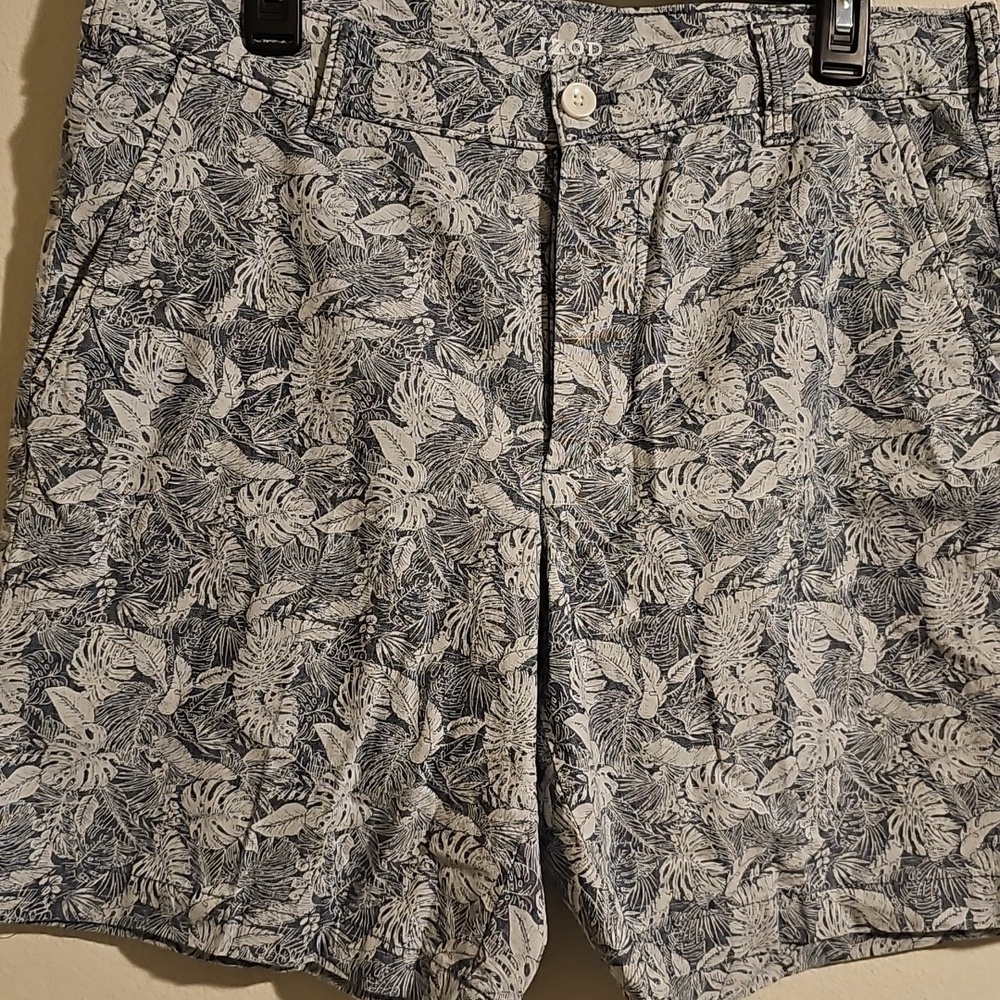 Gray And Blue  Leaf Print Pants